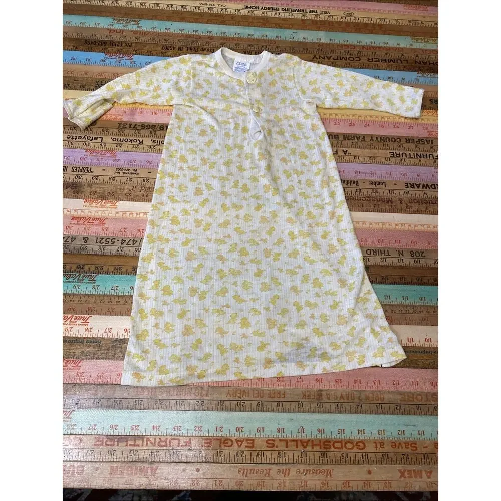 Vintage 1970 Carters Layette Gown Yellow Long Sleeve Snap Button * Wear * Piling